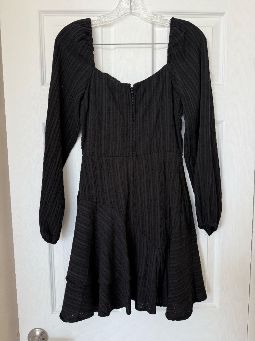 City Studio Black Long Sleeve Mini Dress Size Small Textured Ruffle Hem - Picture 4 of 4